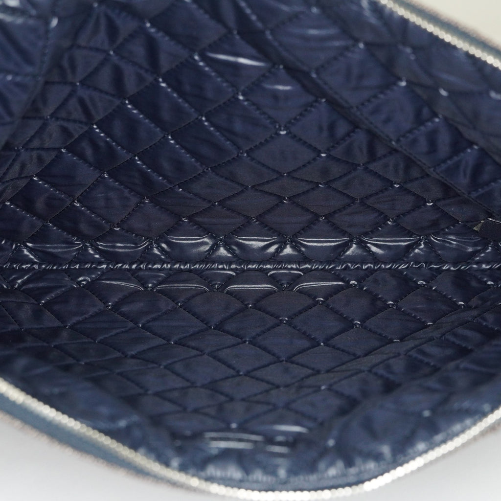 CHANEL Deauville Canvas Clutch Bag Pouch CC Logo Dark Brown Used 07A144118424