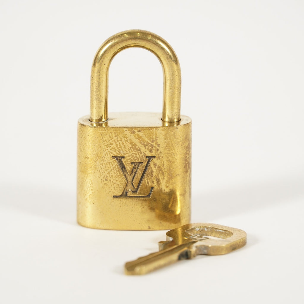 LOUIS VUITTON PadLock Lock & Key Brass Gold Authentic Number random JP Used