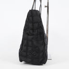 Chanel New Travel Line Tote Bag MM Black Nylon Leather Gold HW Used 08E191155007