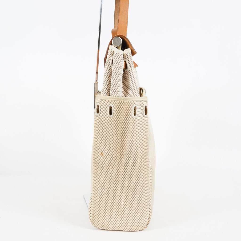 Hermes Herbag MM Toile Canvas Leather Beige 2way Handbag Bag 07E364950012