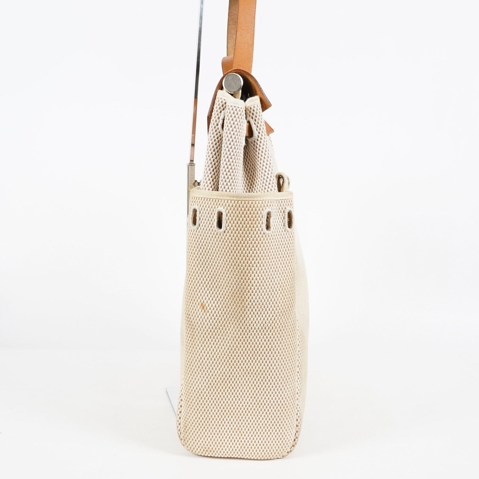 Hermes Herbag MM Toile Canvas Leather Beige 2way Handbag Bag 07E364950012
