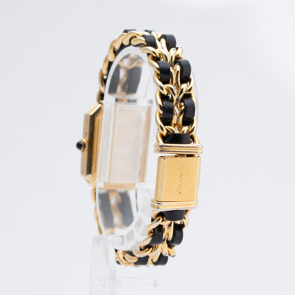 CHANEL Première Quartz Ladies Watch Gold × Black Leather Bracelet 04E039570007