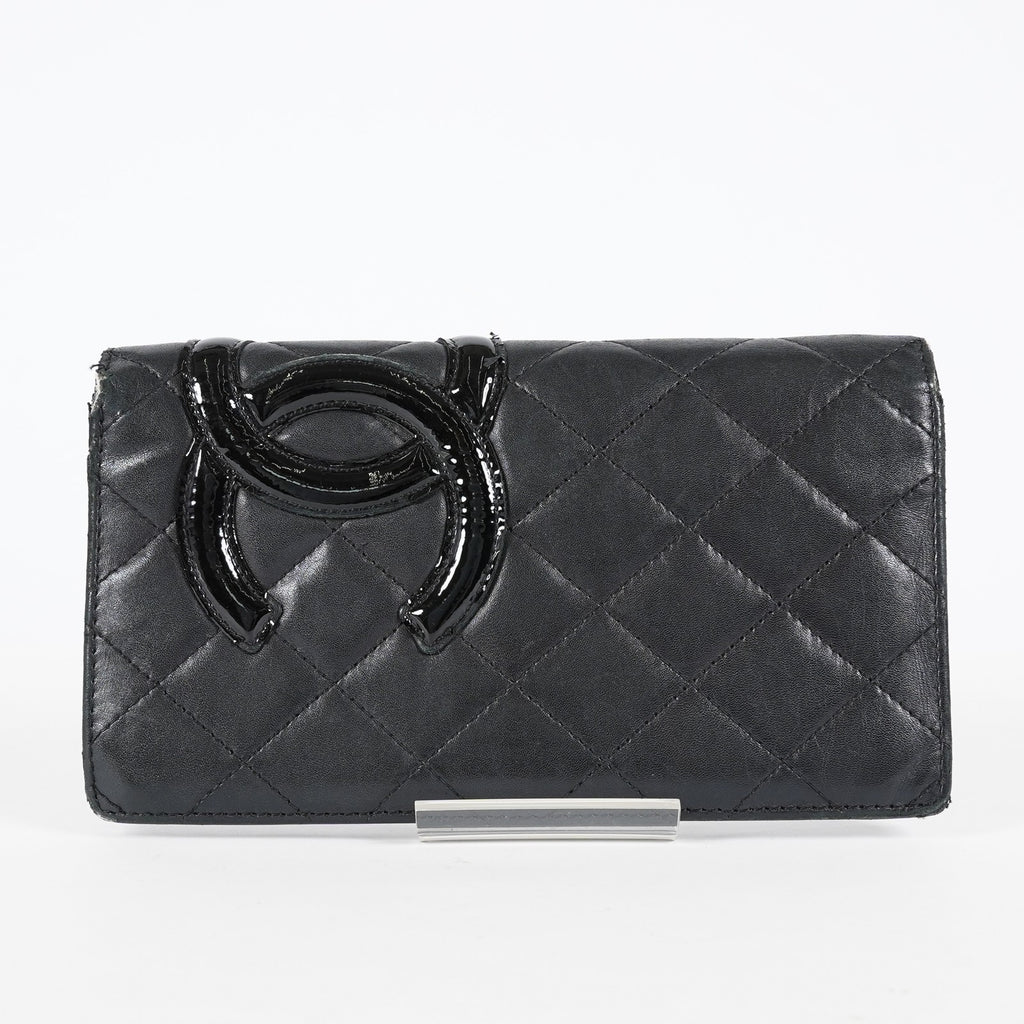 Chanel Cambon Long Wallet 19cm Black Quilted Lambskin Bifold Used 08E011760008