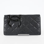 Chanel Cambon Long Wallet 19cm Black Quilted Lambskin Bifold Used 08E011760008