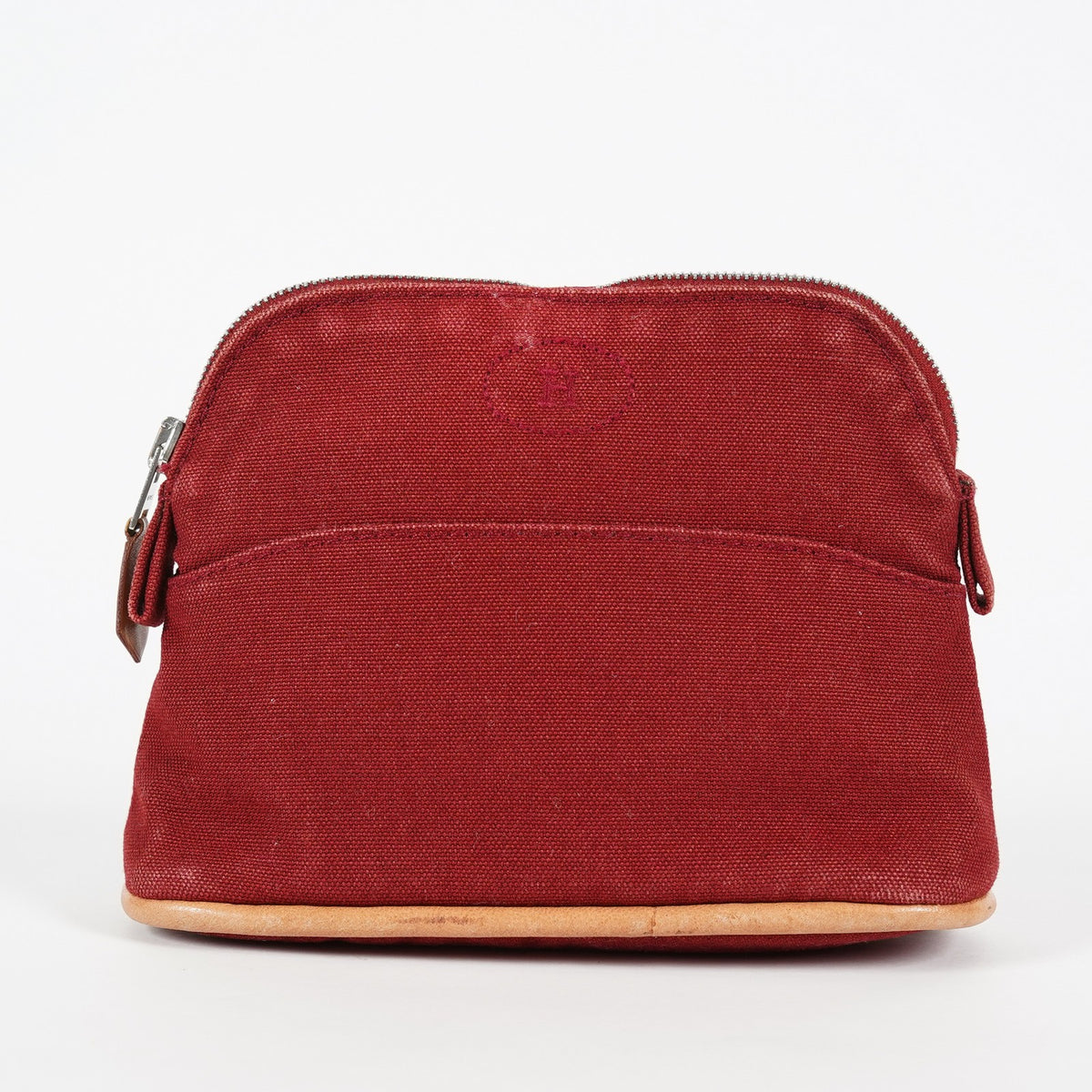Hermes Bolide Pouch 18 Mini Brick Red Cotton Canvas Vintage Used 07E22715009