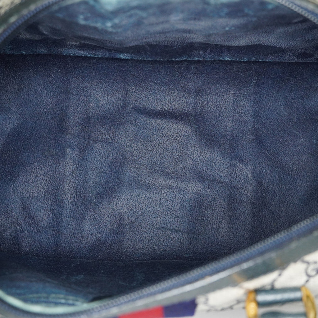 Gucci Sherry Line GG Supreme Boston Bag Navy Canvas Hand Bag Used 07E182860015