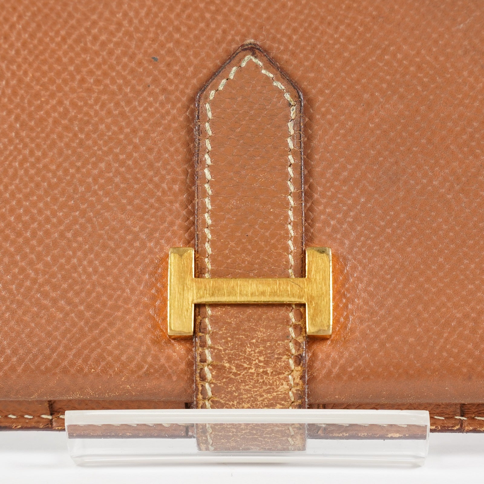 Hermes Bearn Soufflet Long Wallet Brown Leather Gold Hardware Used 08E022090008
