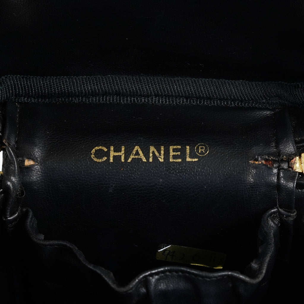 CHANEL Caviar Skin CC Vanity Bag Black Gold Hardware Vintage Case 08E047150002
