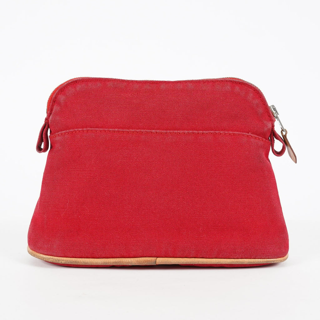 Hermes Bolide Pouch 20 Red Canvas Leather Trim Cosmetic Pouch Used 08E04605008