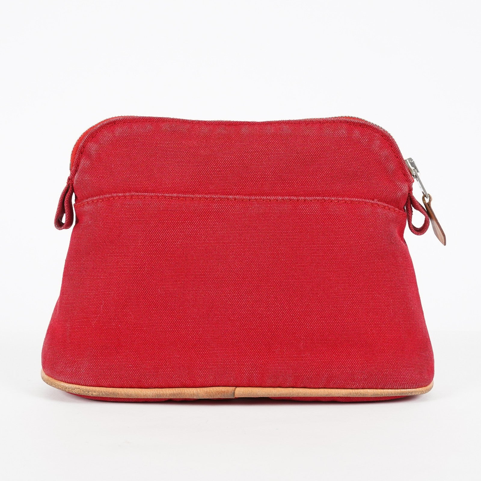 Hermes Bolide Pouch 20 Red Canvas Leather Trim Cosmetic Pouch Used 08E04605008