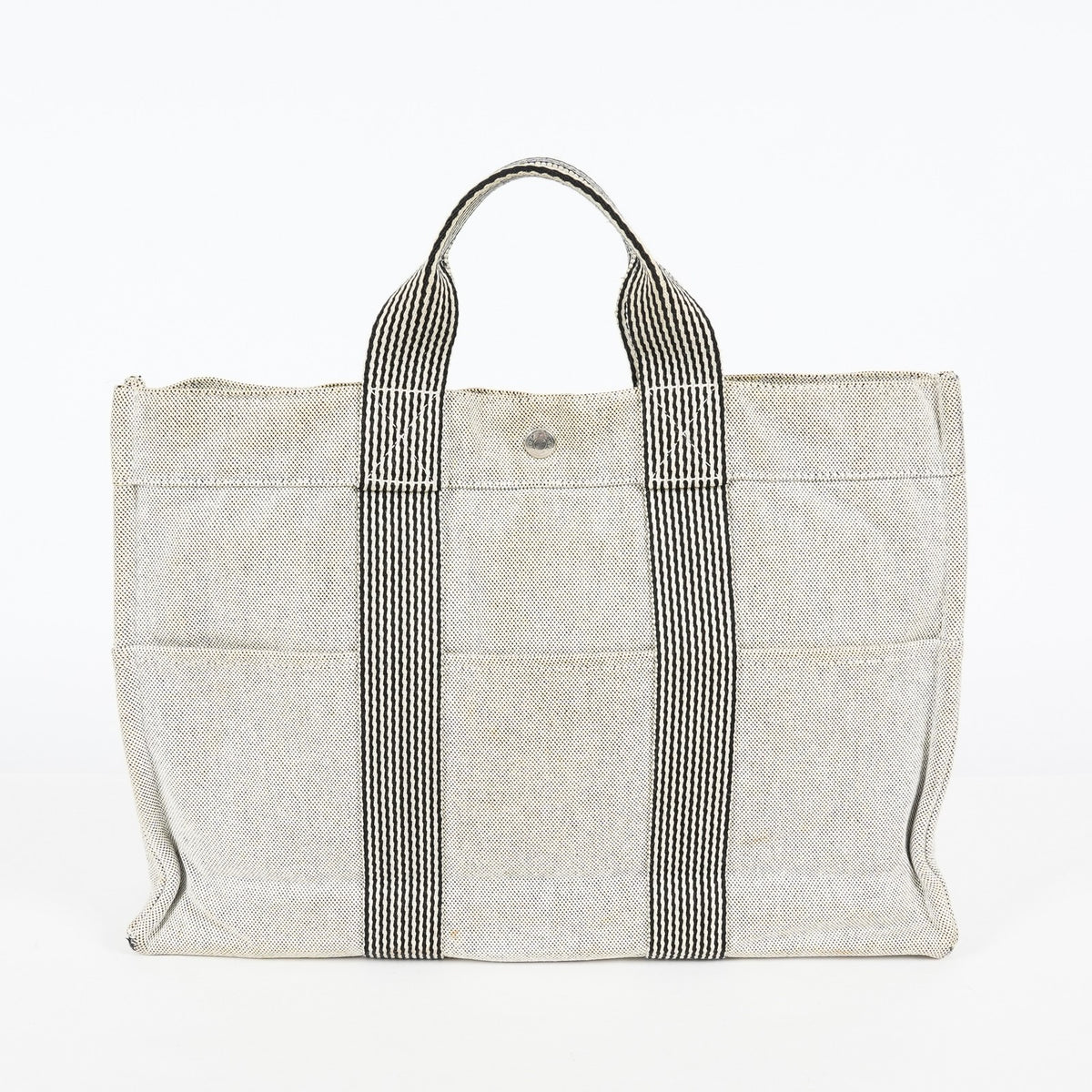 Hermes Fourre-Tout MM Gray Canvas Tote Hand Bag Used Vintage Auth 07E27825005