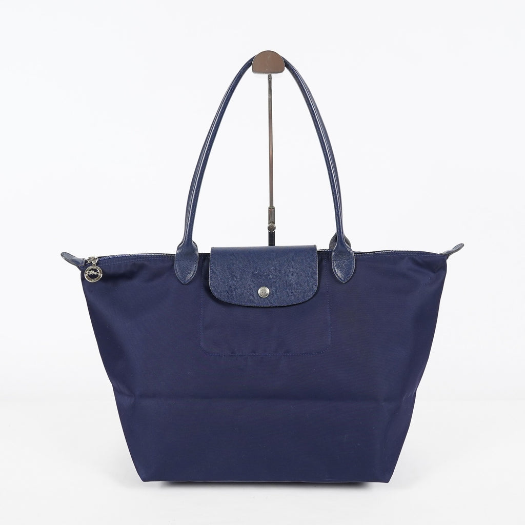 Longchamp Le Pliage Navy Nylon Long Handle Tote Shoulder Bag Used 08A06660003