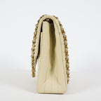 CHANEL Vintage V Stitch Flap Chain Shoulder Bag 25cm Beige Lambskin 08E077370012