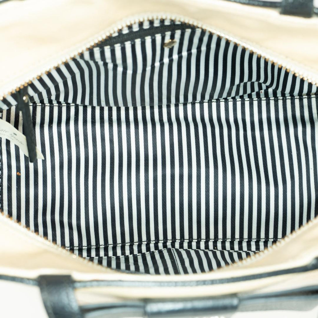 kate spade handbag beige black with bow gold logo plate leather 225243940936