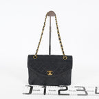 Chanel Matelasse Half Moon Flap Bag 25cm Black Quilted Chain Used 08E0717270006