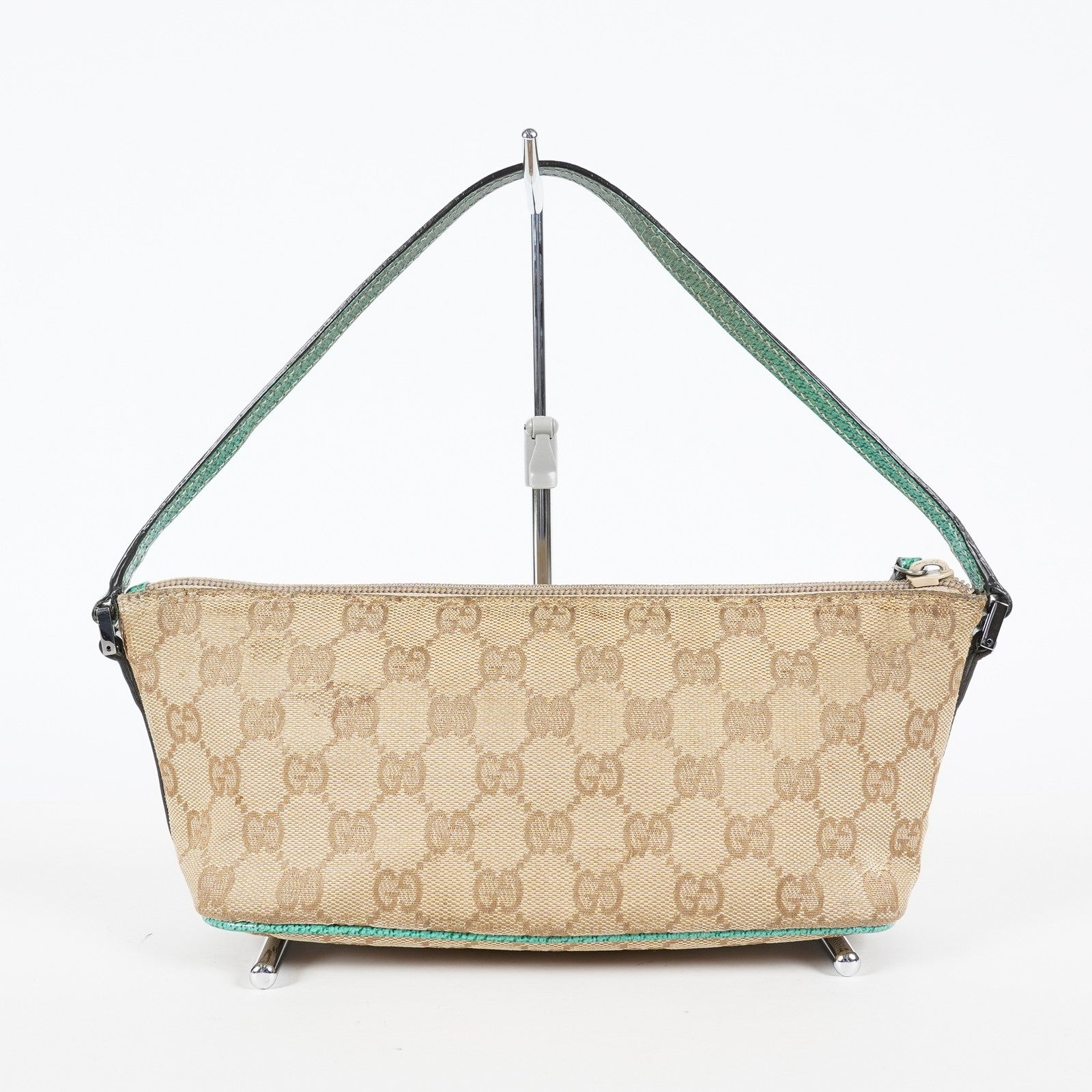 Gucci GG Canvas Boat Pochette Shoulder Bag Beige Green Used Vintage 08E012310002