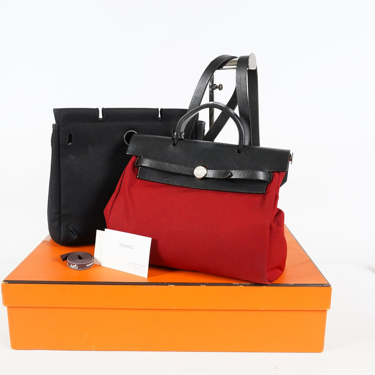 Hermes Herbag Ado PM Red Canvas Leather 2way Backpack Shoulder Bag 09E306050006