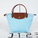 Longchamp Le Pliage Tote Bag Light Blue Nylon Leather Handbag Used XYZ270