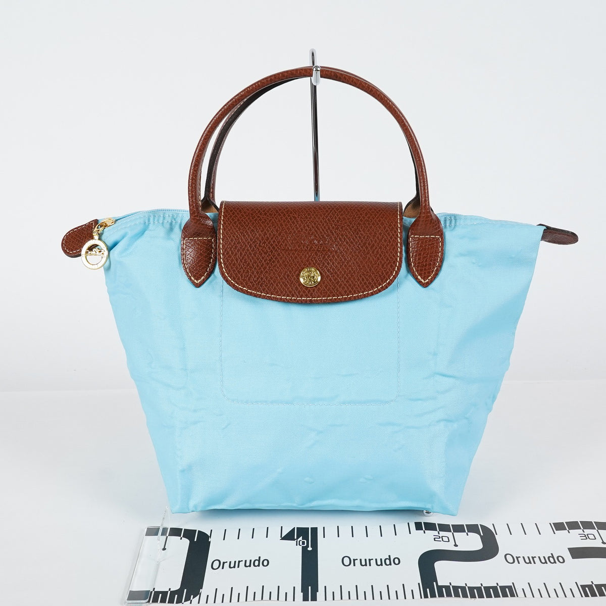Longchamp Le Pliage Tote Bag Light Blue Nylon Leather Handbag Used XYZ270