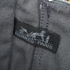 Hermes Fourre-Tout PM Tote Bag Gray Canvas Black Stripe Used Vintage 06E01825030