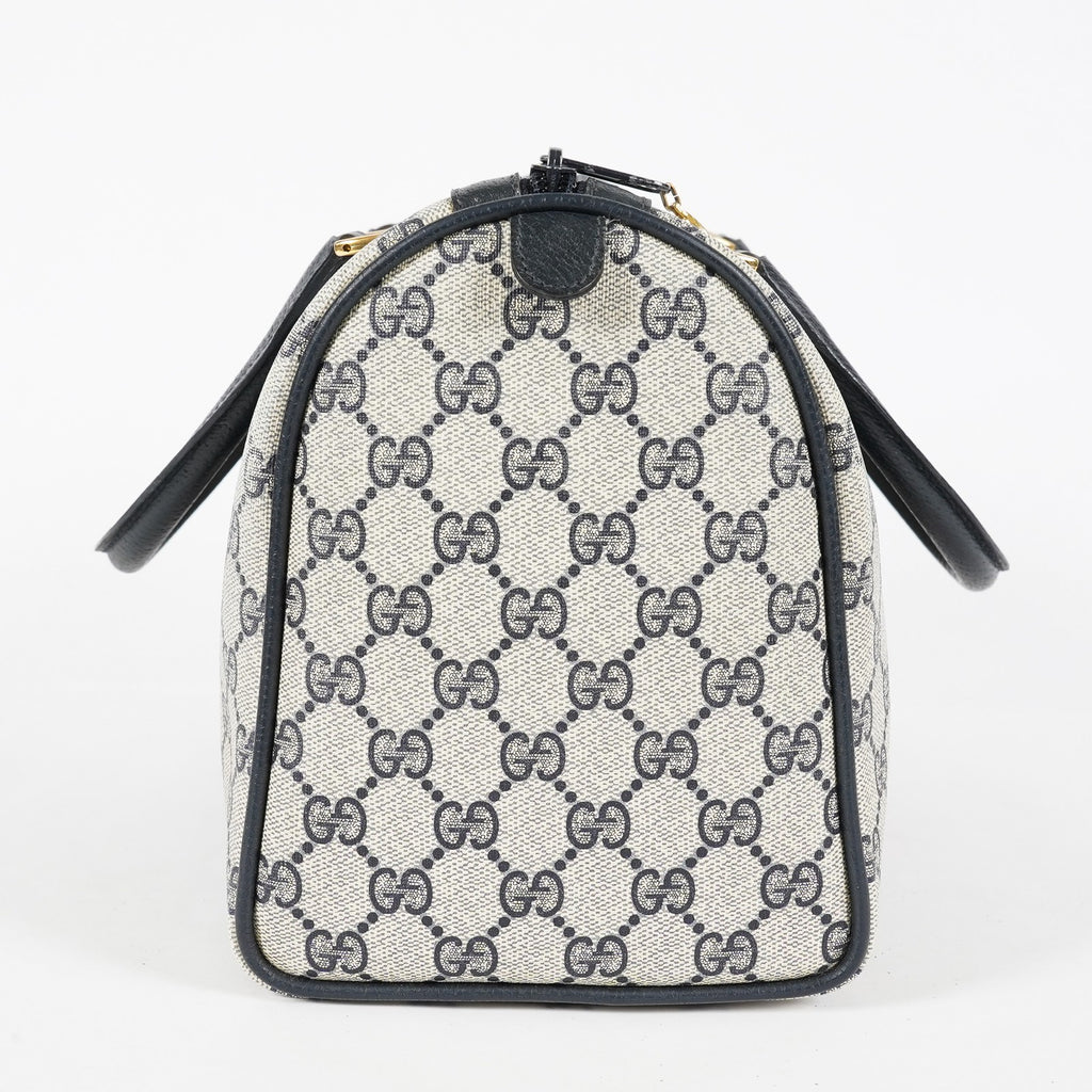 Gucci Vintage GG Supreme Sherry Web Mini Boston Bag Navy Leather 07E043410017