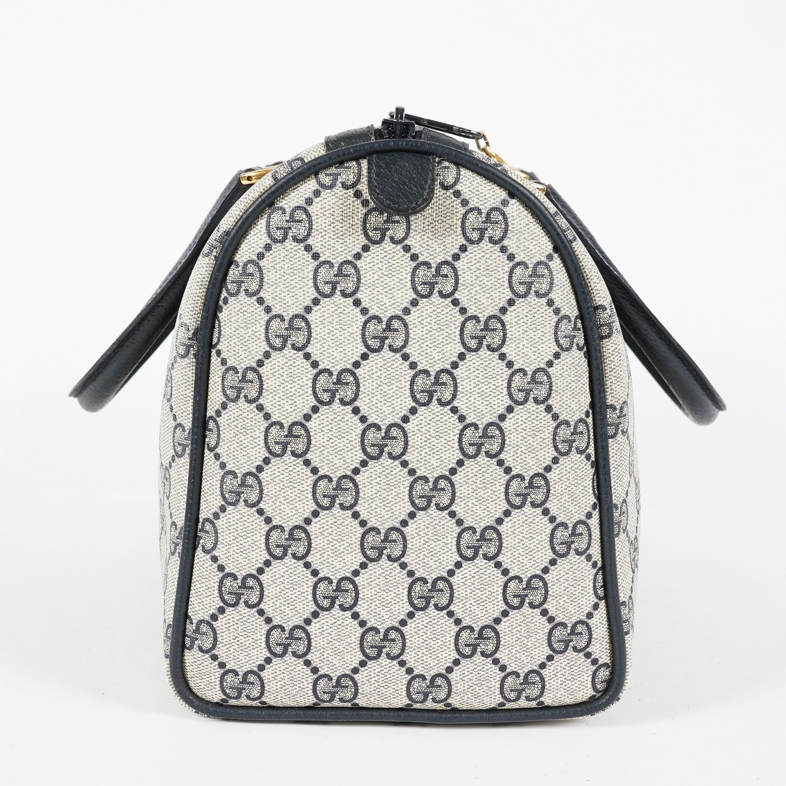 Gucci Vintage GG Supreme Sherry Web Mini Boston Bag Navy Leather 07E043410017