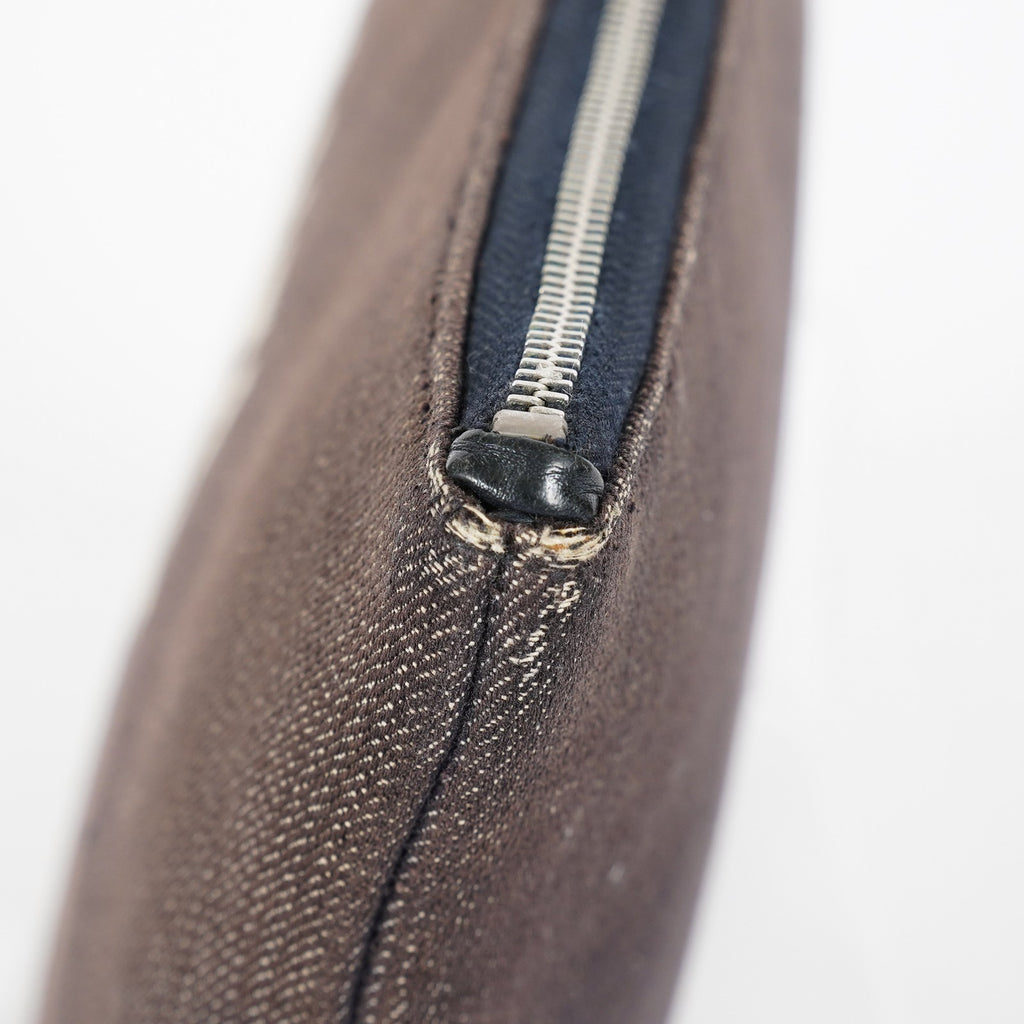 CHANEL Deauville Canvas Clutch Bag Pouch CC Logo Dark Brown Used 07A144118424