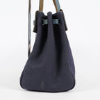 Hermes Herbag Cabas MM Navy Canvas Blue Leather Tote Hand Bag Used 08E043960012