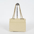 CHANEL Vintage V Stitch Flap Chain Shoulder Bag 25cm Beige Lambskin 08E077370012