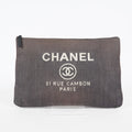 CHANEL Deauville Canvas Clutch Bag Pouch CC Logo Dark Brown Used 07A144118424