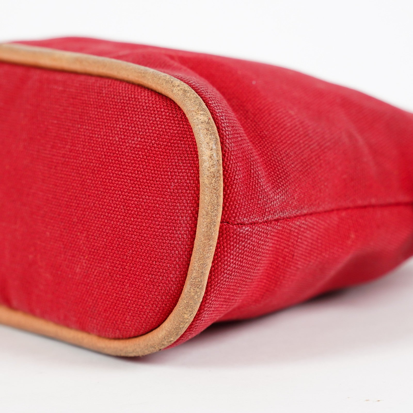 Hermes Bolide Pouch 20 Red Canvas Leather Trim Cosmetic Pouch Used 08E04605008