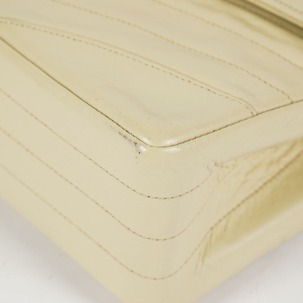 CHANEL Vintage V Stitch Flap Chain Shoulder Bag 25cm Beige Lambskin 08E077370012