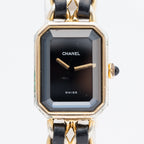 CHANEL Première Quartz Ladies Watch Gold × Black Leather Bracelet 04E039570007