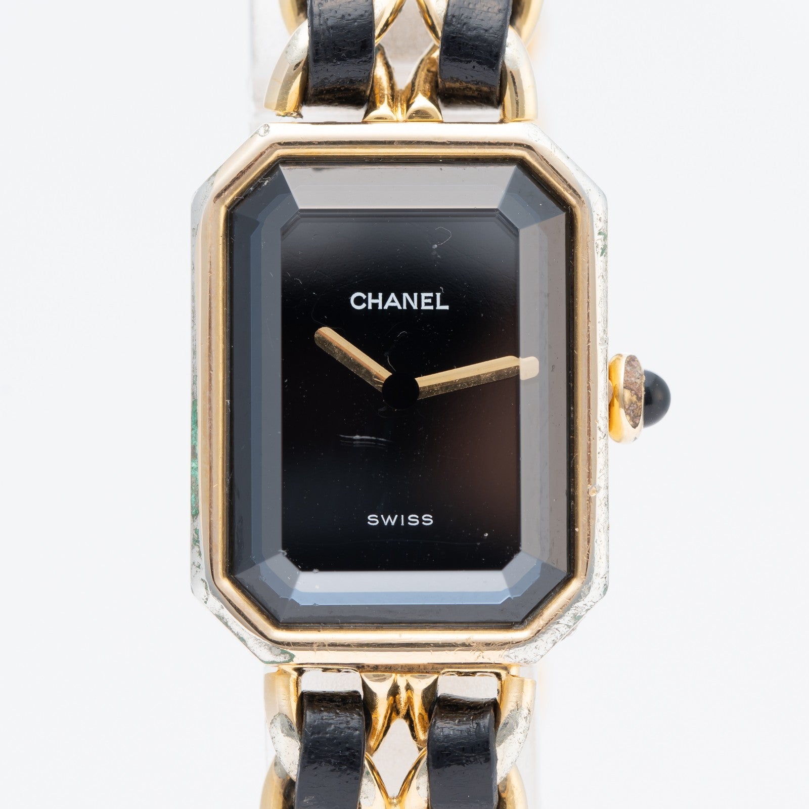 CHANEL Première Quartz Ladies Watch Gold × Black Leather Bracelet 04E039570007