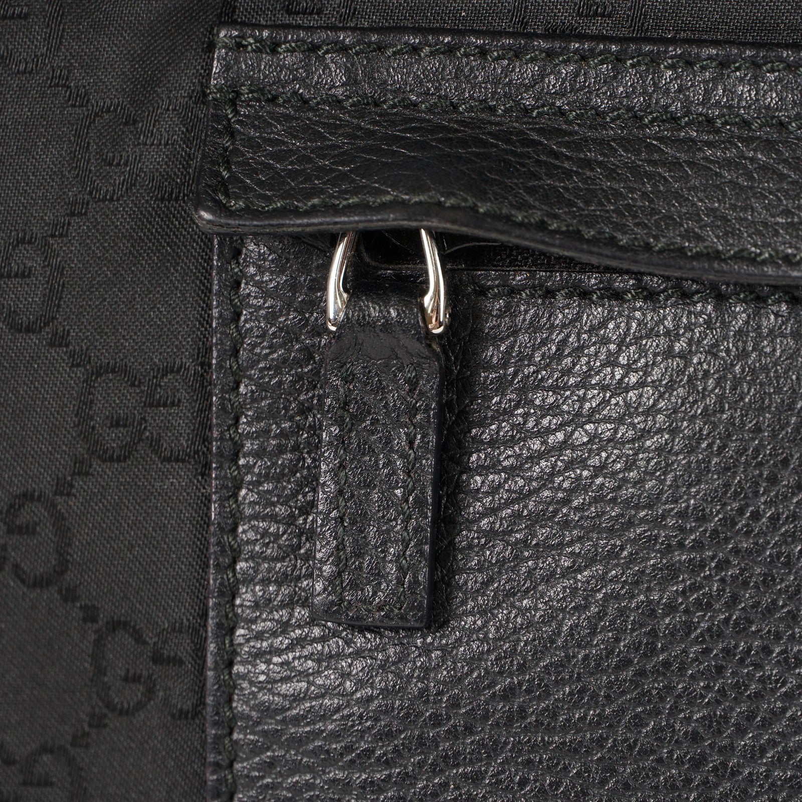 Gucci Black Nylon & Leather Tote Bag Purse With Zipper GG Monogram XY157