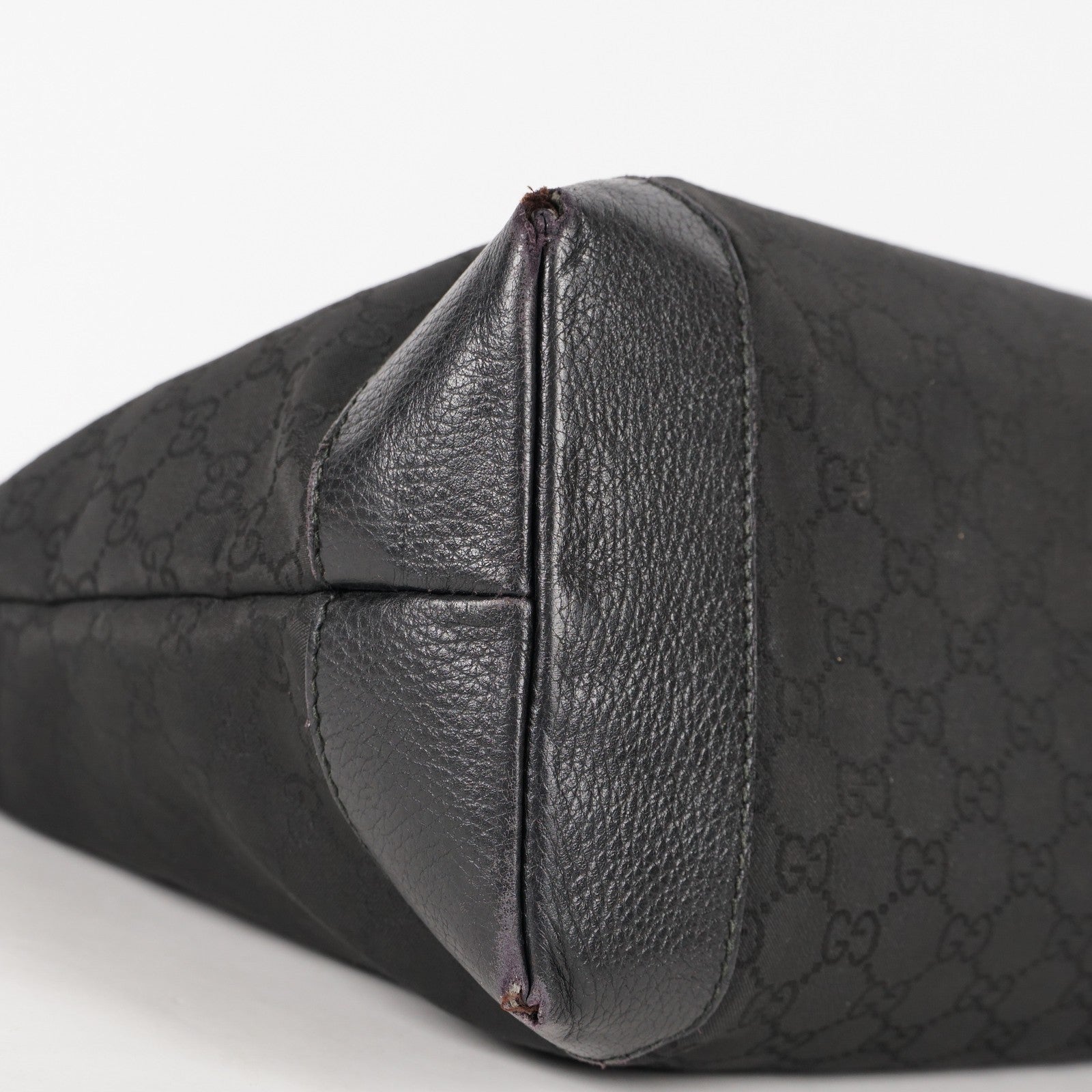 Gucci Black Nylon & Leather Tote Bag Purse With Zipper GG Monogram XY157