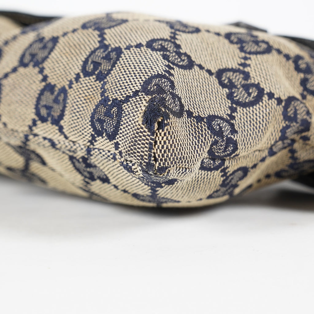 GUCCI GG Canvas Waist Belt Bag Beige Navy Sherry Web Vintage Used 08E162530010