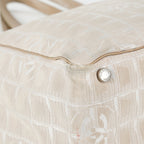 Chanel Travel Line Tote Bag Beige Nylon Leather Used Handbag 09M41793108