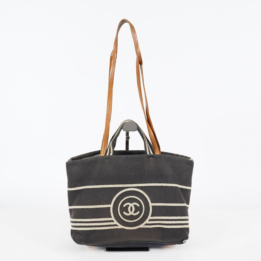 Chanel Coco Canvas Leather 2WAY Tote Bag 40cm Navy Used Vintage 07E019020027