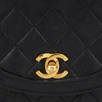 Chanel Matelasse Half Moon Flap Bag 25cm Black Quilted Chain Used 08E0717270006