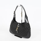 Gucci GG Canvas Shoulder Bag 30cm Black Leather Trim Vintage Used 07E263740009