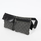 Gucci GG Denim Waist Belt Bag 30cm Black Leather Trim Used Vintage 08E022310002