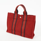 Hermes Fourre-Tout PM Red Canvas Leather Tote Bag Used Vintage 09E05825011