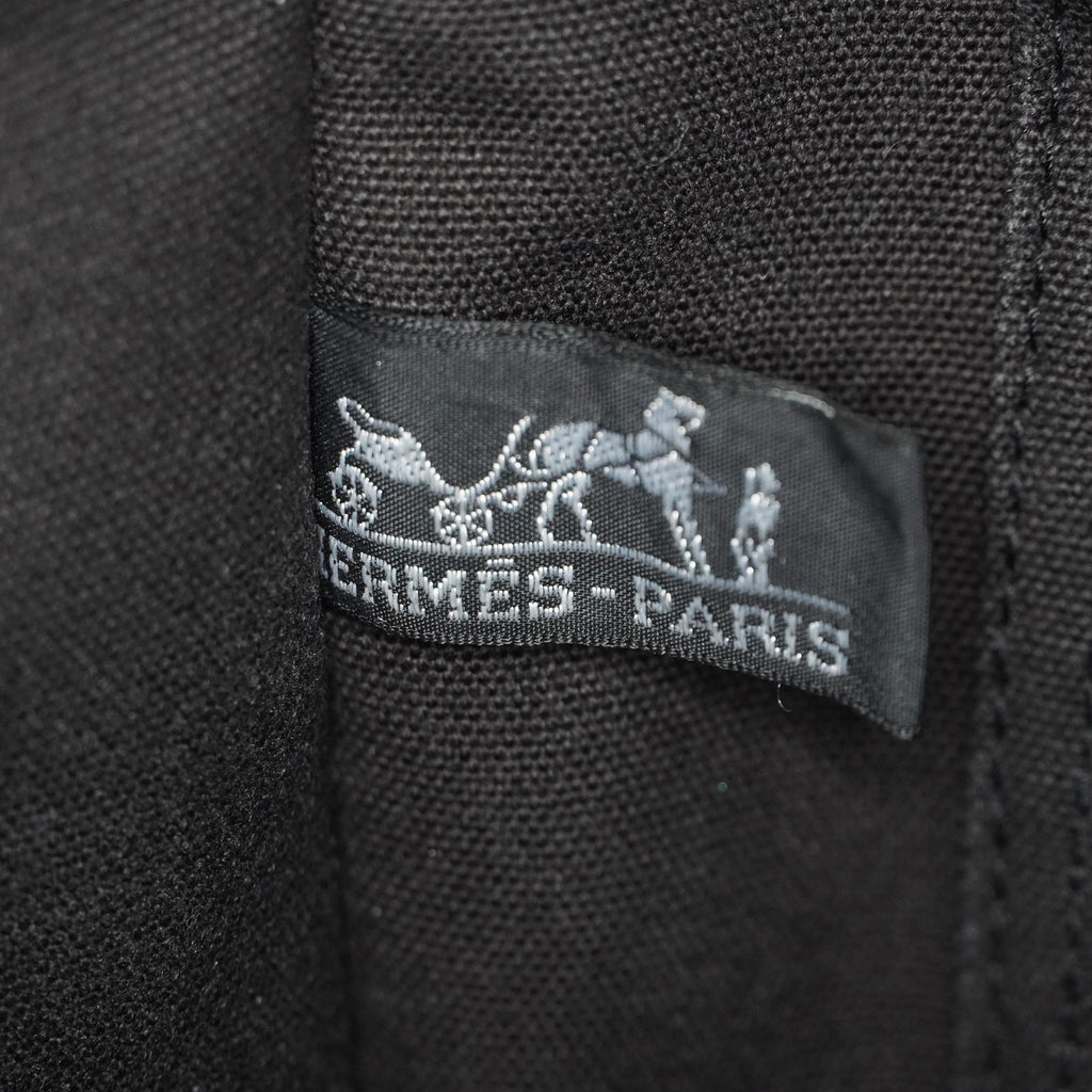 Hermes Fourre-Tout MM Black Canvas Leather Tote Bag Used Auth 09E02825011
