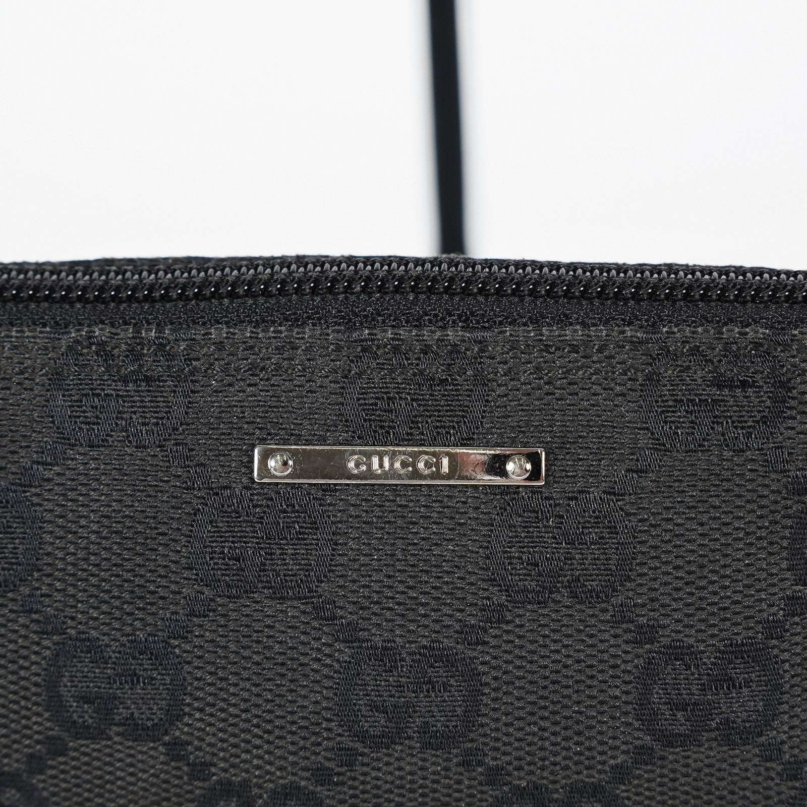 Gucci GG Canvas Boat Pochette 22cm Black Leather Trim Vintage Used 07E022310029