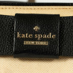 kate spade handbag beige black with bow gold logo plate leather 225243940936