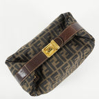 Fendi Zucca Mini Vanity Bag 24cm Brown Canvas Leather Used Auth 09E173410010