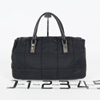 CHANEL Chocolate Bar Nylon Mini Boston Handbag Black Silver HW Used 07E314180008
