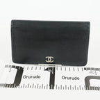 Chanel Caviar Skin Long Bifold Wallet Black Leather Used with Box 05E412310016