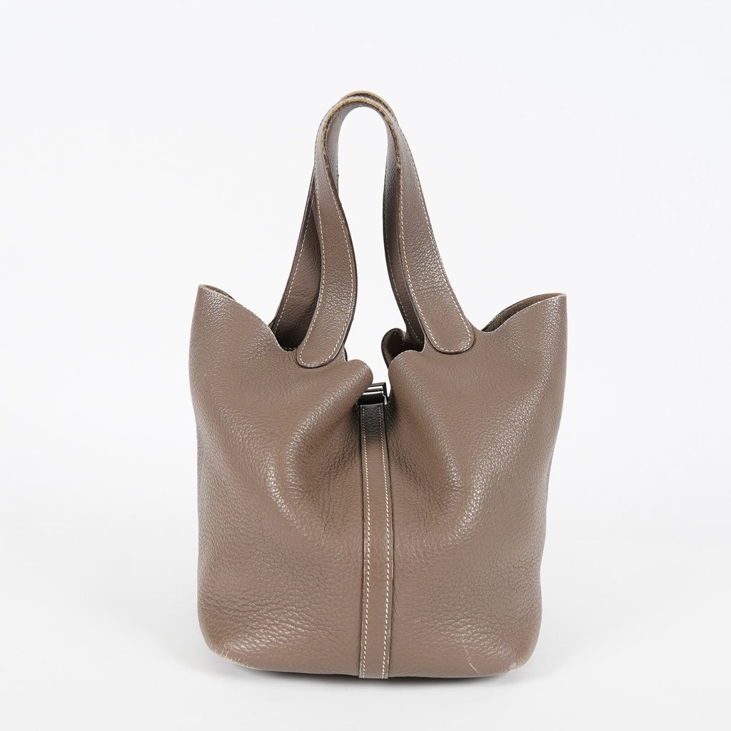 Hermes Picotin Lock MM Taurillon Clemence Leather Bag Gray Used 07E2223980025